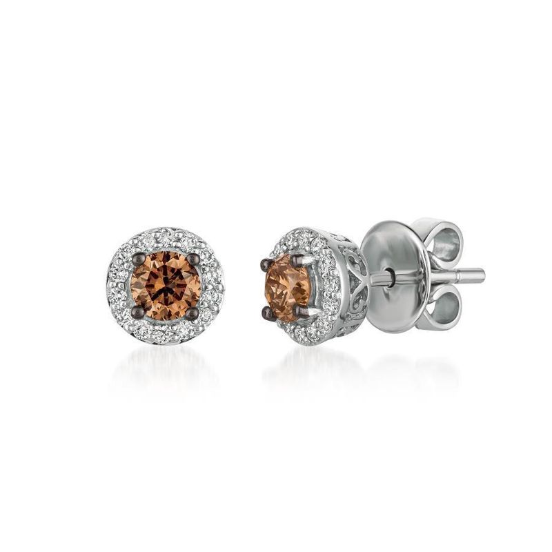 14k Vanilla Gold LeVian .63tdw Diamond Chocolate Studs with Halo