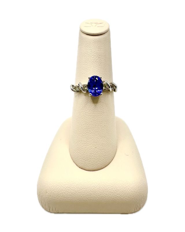 14k Vanilla Gold LeVian Ring w/ 1.25 Blueberry Tanzanite Center and 1/3 ct Side Stones