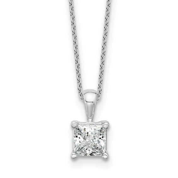 14k WG 1 1/2 Lab Grown Princess Cut Diamond Solitaire Necklace
