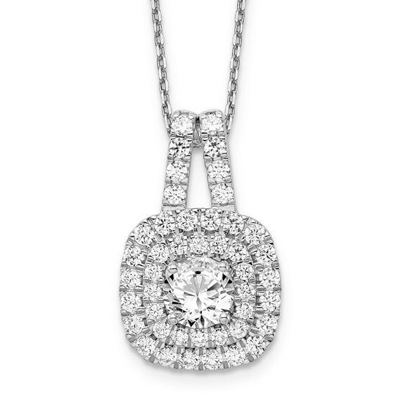 14k White Gold 1 1/2 carat Lab Grown Diamond VS/SI+ G+ 18 inch Double Halo Pendant Necklace