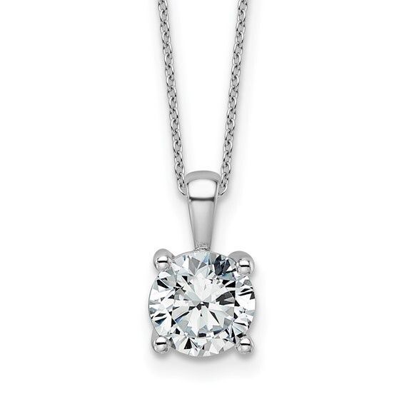 14k White Gold 2 carat Lab Grown Diamond VS+ F+ Round 18 inch Four Prong Pendant Necklace