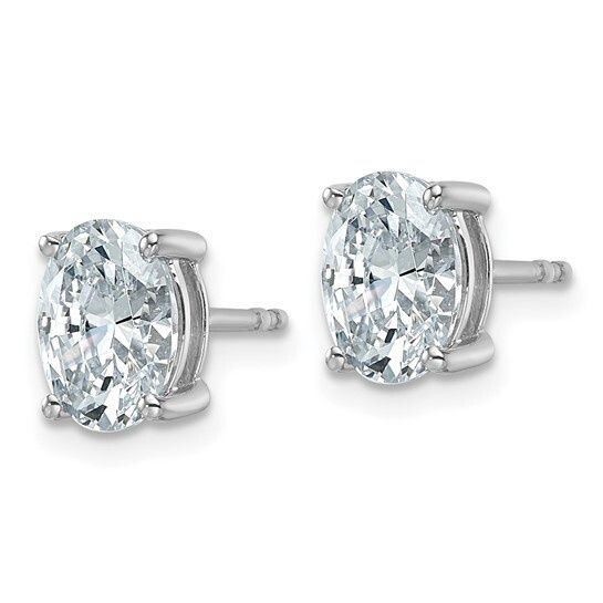 14k White Gold 2 carat Certified Lab Grown Diamond VS/SI+ G+ Oval Four Prong Stud Earrings