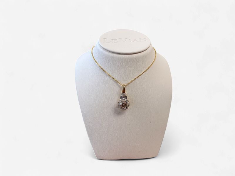 14k Honey Gold LeVian 1/2 Ct Chocolate Diamond Center with 1/4 Nude Diamond Sides