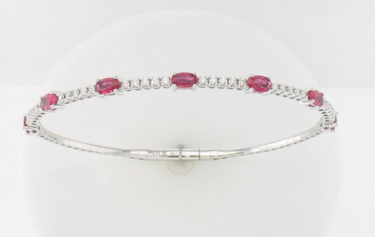 14k LeVian Vanilla Gold .40 Diamond and 2 ct Passion Ruby Flex Bangle