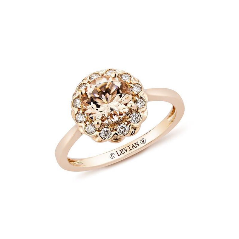 14k LeVian Strawberry Gold .16 tdw with .88 Round Center Peach Morganite