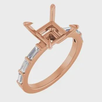 14k Rose Gold Baguette Diamond Semi Mount