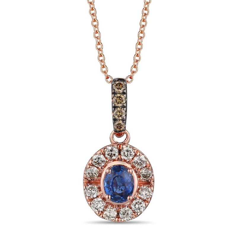 14k Strawberry Gold Levian 1/3 Blueberry Sapphire Pendant with Diamond Sides