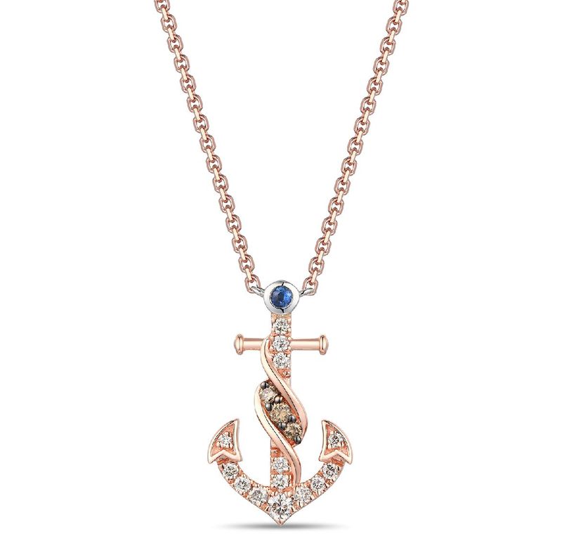 14k Strawberry Gold LeVian Chocolate and Nude Diamond Anchor Necklace