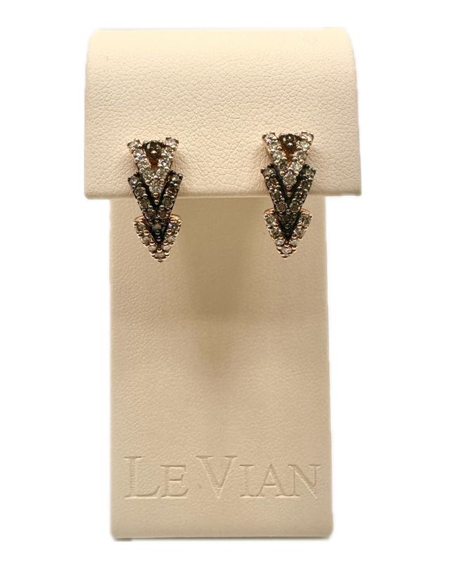 14k Strawberry Gold LeVian Choc and Vanilla Dia Fashion Earrings