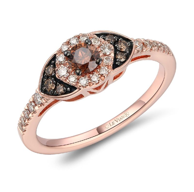 14k Strawberry Gold Ring w 1/3ct Chocolate and 1/5 Nude Diamonds