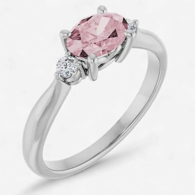 14K White 7x5 mm Oval Natural Pink Morganite &amp; .08 CTW Natural Diamond Ring