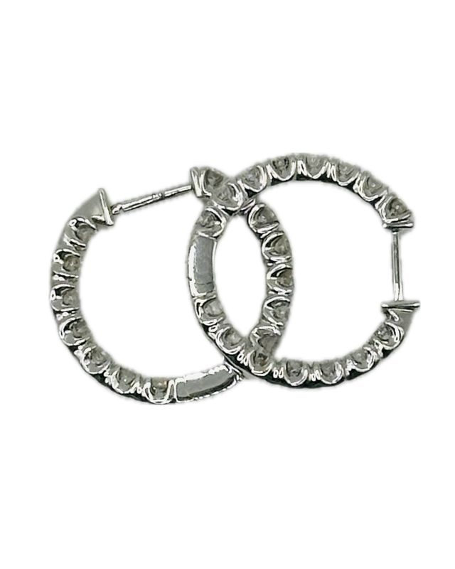 14k White Gold 1.5tdw In/Out Diamond Hoop Earrings
