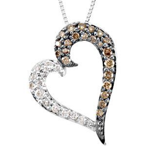 14K White Gold 1/4 CTW Brown &amp; White Natural Diamond Heart 18" Necklace