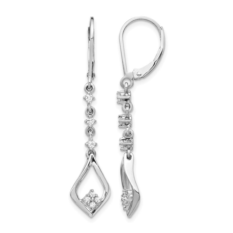 14k White Gold 1/5 carat lab grown Diamond Long Dangle Leverback Earrings