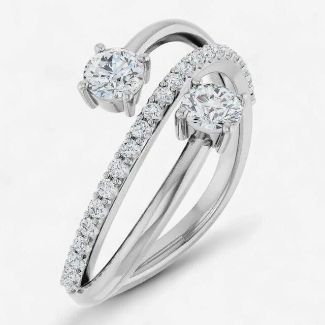 14K White Gold 3/4 CTW Lab-Grown Diamond Two-Stone Ring