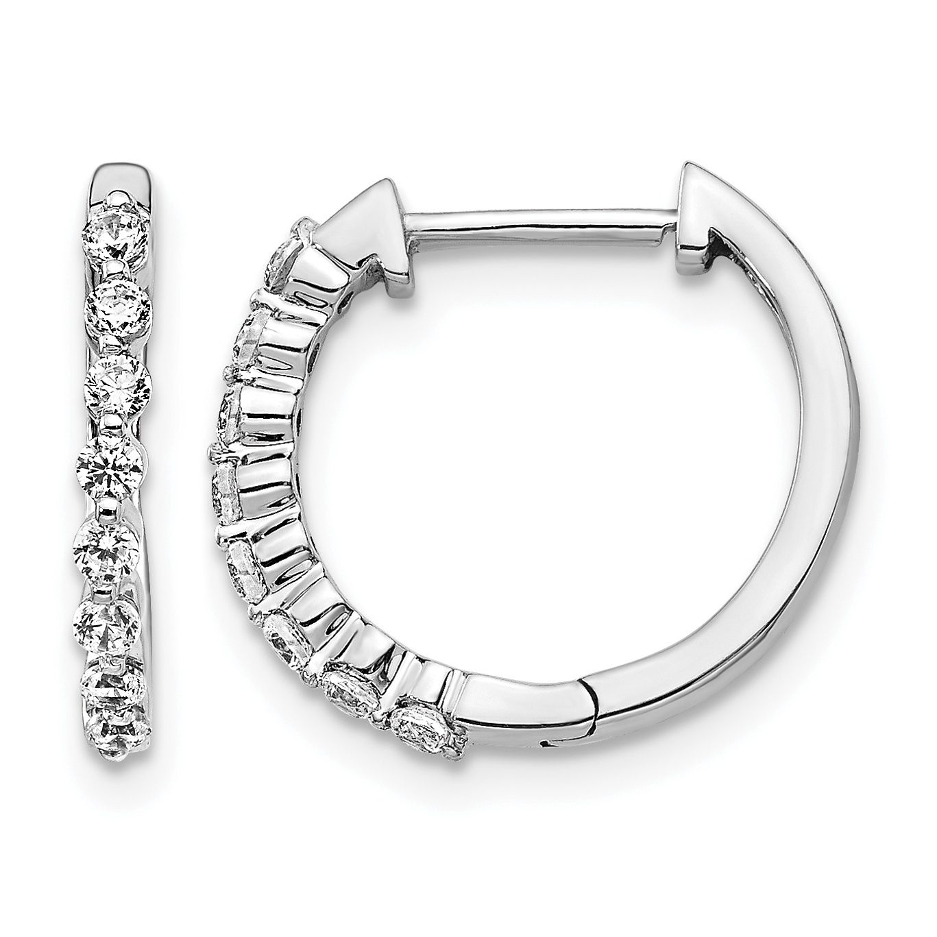 14k White Gold Diamond Hinged Hoop Earrings