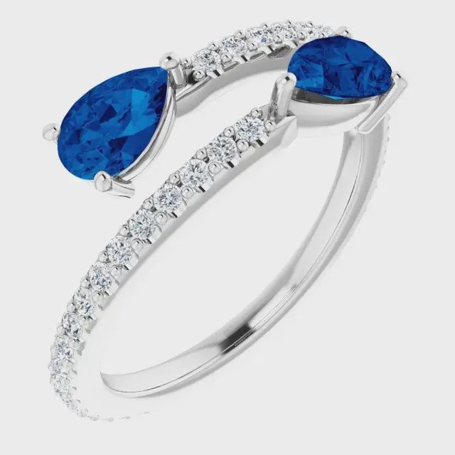14K White Gold Natural Blue Sapphire &amp; 1/3 CTW Natural Diamond Ring