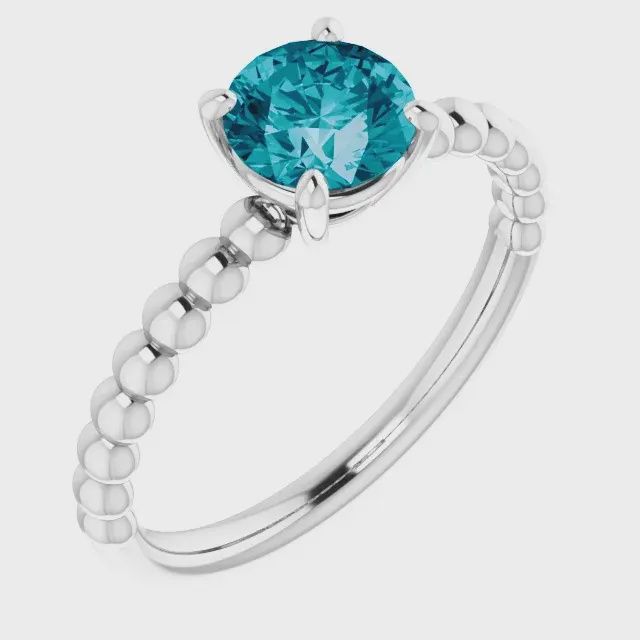 14K White Gold Natural London Blue Topaz Beaded Ring