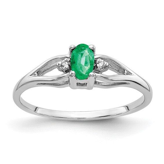 14k White Gold Natural Oval Shaped Emerald (AA) and Diamond Ring-6