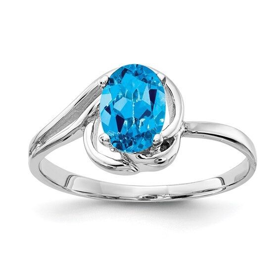 14k White Gold Polished 7x5 Oval Blue Topaz Ring Mounting 6.00