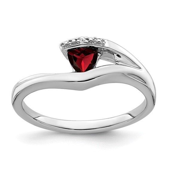 14k White Gold Trillion Garnet and Diamond Ring