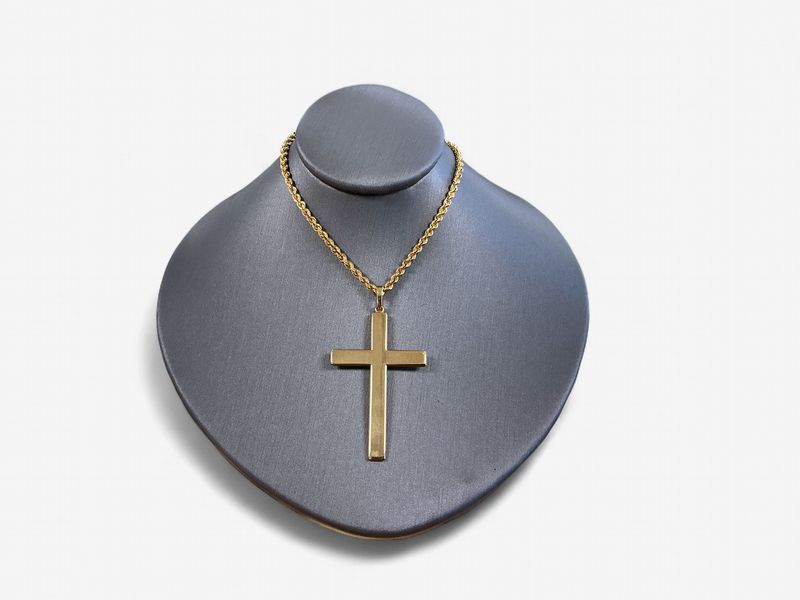 14k Yellow Gold 24in "Plain" Gold Cross Pendant