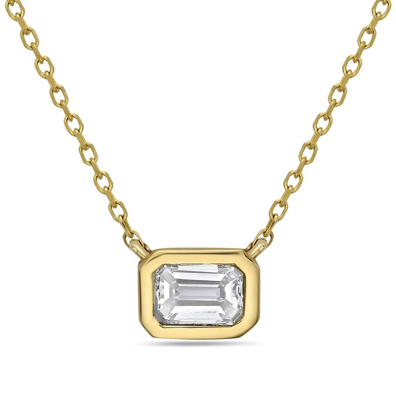14k Yellow Gold 3/4 Emerald Cut Lab Grown Diamond Solitaire Necklace