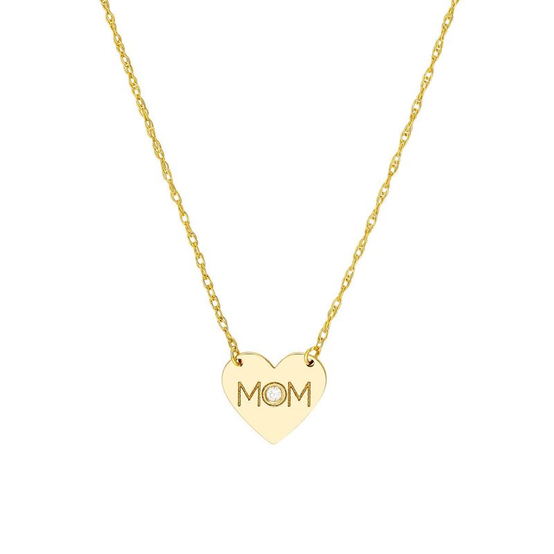 14k Yellow Gold Mini Diamond Mom Heart Pendant