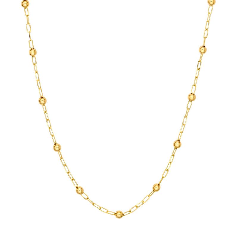 14k Yellow Gold Paper Clip and Beaded Chain 18in