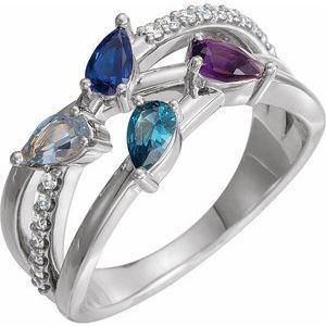 14K White 4-Stone Family Freeform Ring Mounting