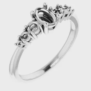 14K White 6x4 mm Oval Engagement Ring Mounting
