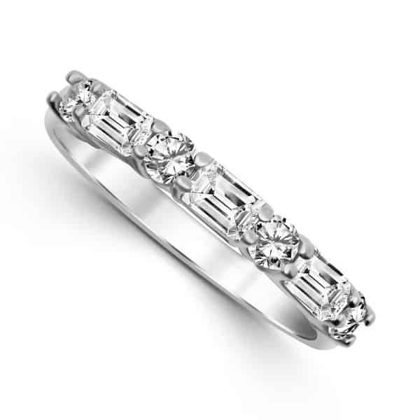 14k White Gold 1.25 ct Lab Grown Rd and Emerald Cut Diamond Anniversary Band
