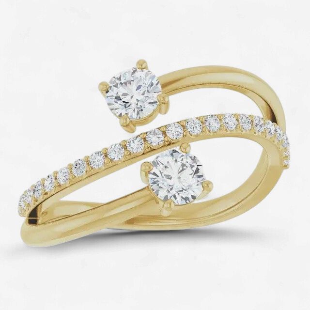 14K Yellow 3/4 CTW Lab-Grown Diamond Two-Stone Ring