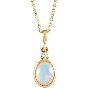 14K Yellow 6x4 mm Natural Ethiopian Opal &amp; .015 CT Natural Diamond 16-18" Necklace
