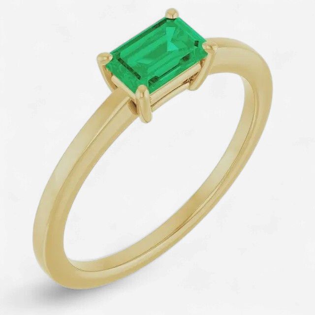 14K Yellow Gold Lab-Grown Emerald Ring