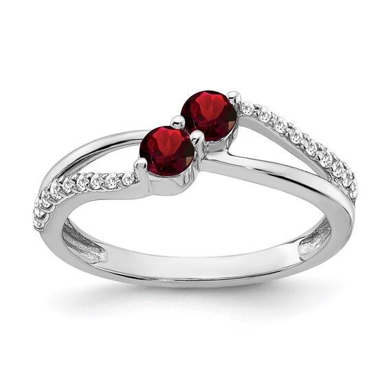 14WG Garnet and Diamond 2 Stone Bypass Ring