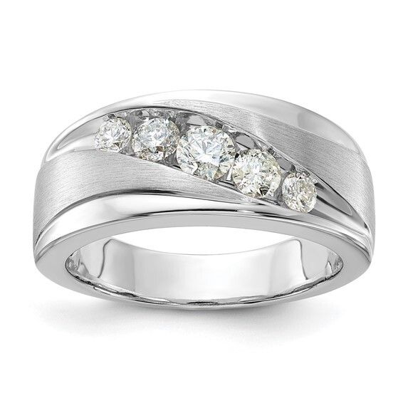 14wg Polished and Satin Curved Men's Diamond Ring 1ct