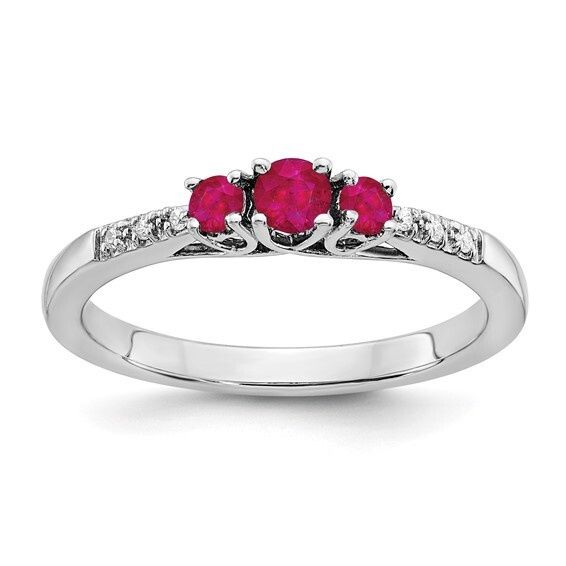 14WG Ruby and Diamond 3 Stone Ring
