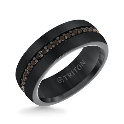 8MM Comfort Fit Black Tungsten All Around Smokey Quartz Sapphire Band-10
