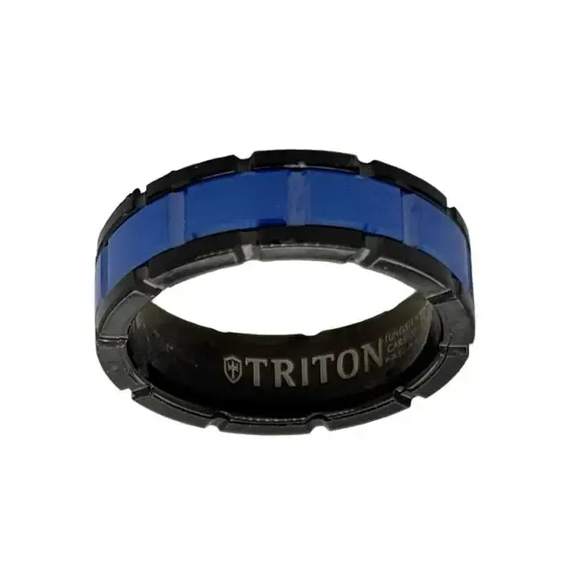 Back Tungsten band with Blue Ceramic Center Design