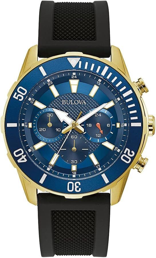 Bulova Men's Chronograph Black Silicone Strap Watch with Blue Dial