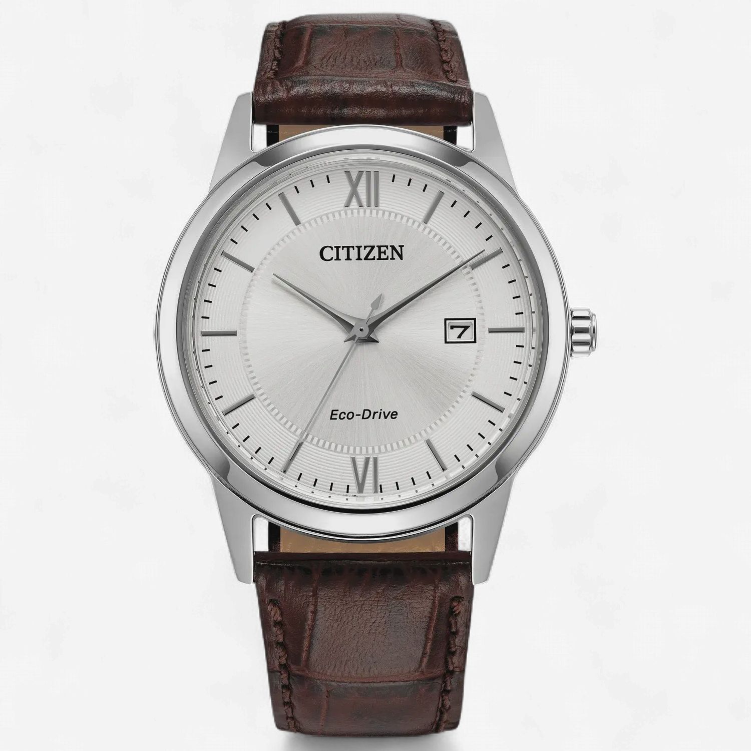 Classic Silver Tone Eco-Drive with Brown Leather Band