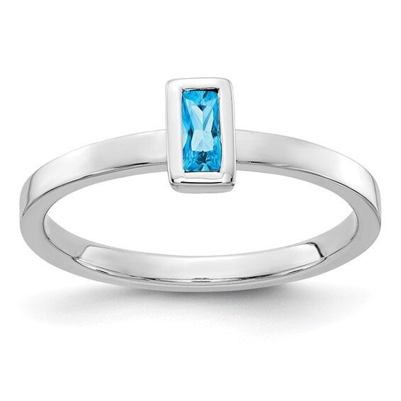 14k White Gold Bezel Set Blue Topaz Ring