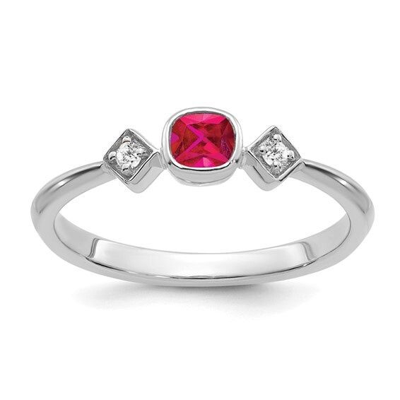 14k White Gold Cushion Ruby and Diamond Ring