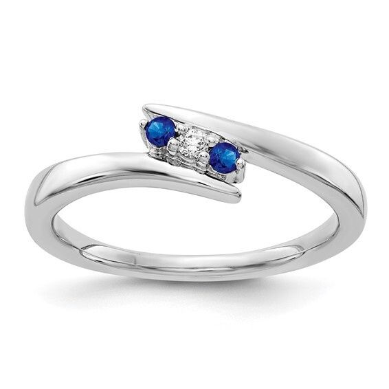 14k White Gold Sapphire and Diamond 3 Stone Ring