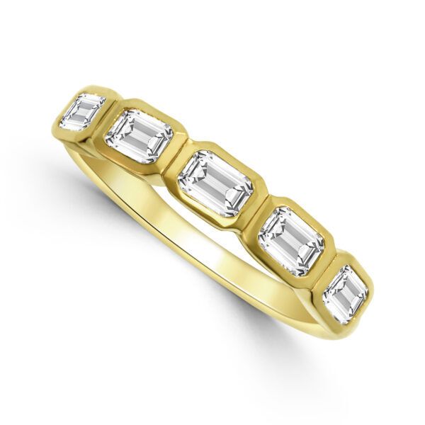 14k Yellow Gold 2.15 Emerald Cut Lab Grown 5 stone Diamond Band