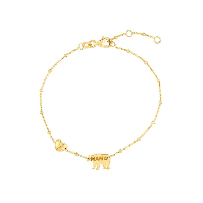 14k Yellow Gold 7.25in Mama Bear Adjustable Bracelet