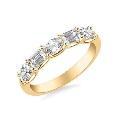 14k Yellow Gold Lab-Created Diamond Wedding Band with Alternating Mixed Fancy East West Emerald and Oval Diamonds