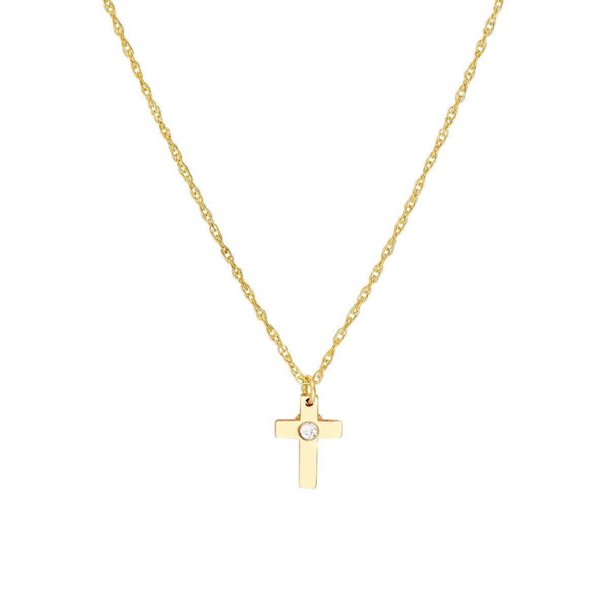 14k Yellow Gold Mini Diamond Cross Pendant
