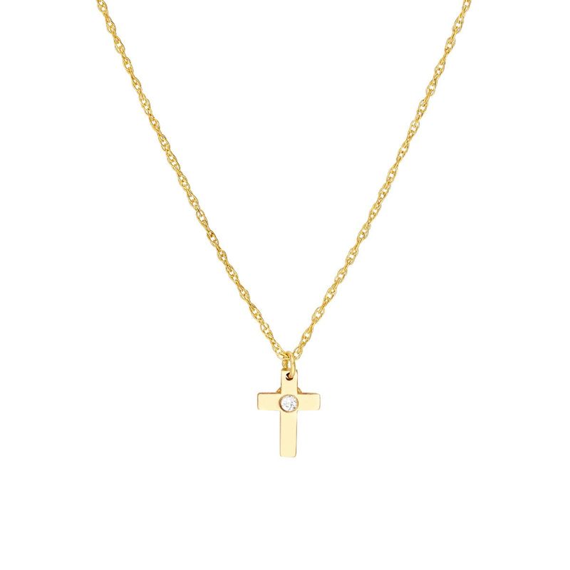 14k Yellow Gold Mini Diamond Cross Pendant